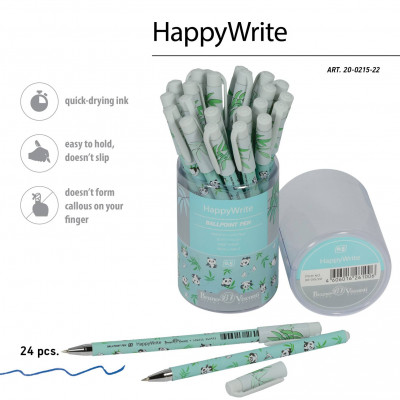 РУЧКА ШАРИКОВАЯ "HAPPYWRITE. SWEET ANIMALS. ПАНДЫ" 0.5ММ СИНЯЯ
