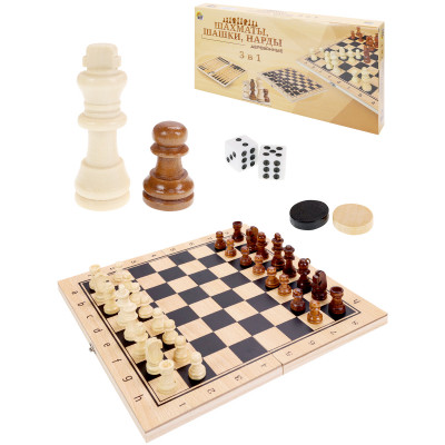 ИГРА НАБОР 3 В 1 РК ШАХМАТЫ ШАШКИ НАРДЫ ФИГУРЫ ДЕРЕВО