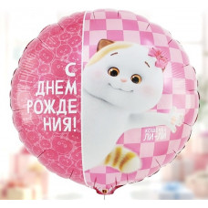 ШАР ВОЗДУШНЫЙ ФОЛЬГИНИРОВАННЫЙ КРУГ С ДНЕМ РОЖДЕНИЯ КОШЕЧКА ЛИЛИ
