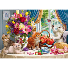 АЛМАЗНАЯ МОЗАИКА 40*50 СМ "МАЛЕНЬКИЕ ИГРИВЫЕ КОТЯТА НА СТОЛЕ 30ЦВ"