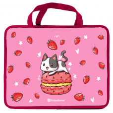 ПАПКА ПОРТФЕЛЬ А4 "STRAWBERRY CAT '' 33*26*7,5СМ ПЛАСТИКОВАЯ НА МОЛНИИ С РУЧКАМИ