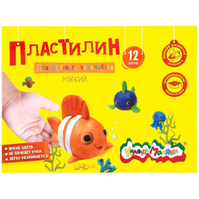 ПЛАСТИЛИН 12ЦВ 180Г КАЛЯКА СО СТЕКАМИ