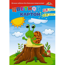 КАРТОН ЦВЕТНОЙ А4 12 ЦВЕТОВ 12 ЛИСТОВ "АППЛИКА" МЕЛОВАННЫЙ