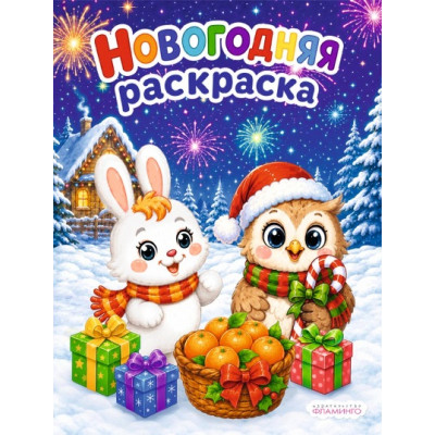 РАСКРАСКА НОВОГОДНЯЯ "ЗАЯЦ И СОВА" 