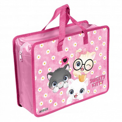 ПАПКА ПОРТФЕЛЬ А4 3D "SWEET CATS'' 33,5*26*10 СМ ПЛАСТИКОВАЯ НА МОЛНИИ С РУЧКАМИ