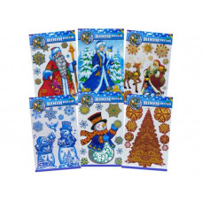 НАКЛЕЙКА НОВОГОДНЯЯ ВИТРАЖ 29*49 СМ АССОРТИ POH