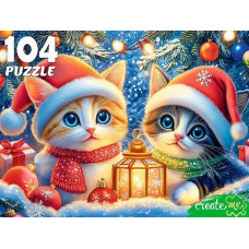 ПАЗЛЫ НОВОГОДНИЕ 104 ЭЛЕМЕНТА "КОТЯТА ПОД ЕЛКОЙ"