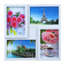 ФОТОРАМКА 10*15 ПЛАСТИКОВАЯ НА 4 ФОТО БЕЛАЯ 28*28CМ