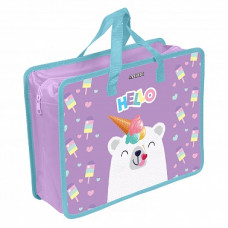ПАПКА ПОРТФЕЛЬ А4 "HELLO BEAR'' 33,5*26*10 СМ ПЛАСТИКОВАЯ НА МОЛНИИ С РУЧКАМИ