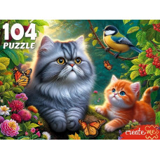 ПАЗЛЫ 104 ЭЛЕМЕНТОВ "КОТИКИ С СИНИЦЕЙ"