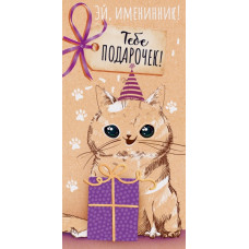 ОТКРЫТКА КОНВЕРТ "ЭЙ ИМЕНИННИК! ТЕБЕ ПОДАРОЧЕК!"