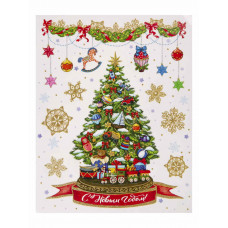 НАКЛЕЙКА НОВОГОДНЯЯ ВИТРАЖ 30*38СМ "ЕЛОЧКА С ИГРУШКАМИ"