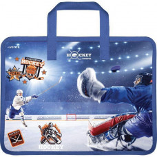 ПАПКА ПОРТФЕЛЬ А4 "HOCKEY CHAMPIONSHIP" 33,5*26*10 СМ ПЛАСТИКОВАЯ НА МОЛНИИ С РУЧКАМИ