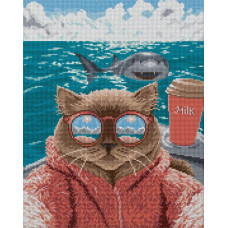 АЛМАЗНАЯ МОЗАИКА "СЕЛФИ С АКУЛОЙ" 50*40СМ