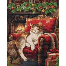 АЛМАЗНАЯ МОЗАИКА "КОТ У КАМИНА" 50*40СМ