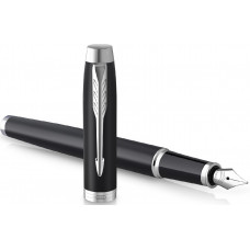 РУЧКА ПОДАРОЧНАЯ ПЕРЬЕВАЯ СИНЯЯ PARKER "IM PREMIUM" ЦВЕТ КОРПУСА ЧЕРНЫЙ В КАРТОННОМ ФУТЛЯРЕ