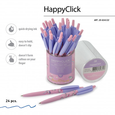 РУЧКА ШАРИКОВАЯ АВТОМАТИЧЕСКАЯ "HAPPY CLICK. ЕДИНОРОГИ" 0.5ММ СИНЯЯ