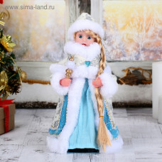 СУВЕНИР НОВОГОДНИЙ ПОД ЕЛКУ "СНЕГУРОЧКА" ГОЛУБАЯ ШУБКА 28СМ ДВИГАЕТСЯ