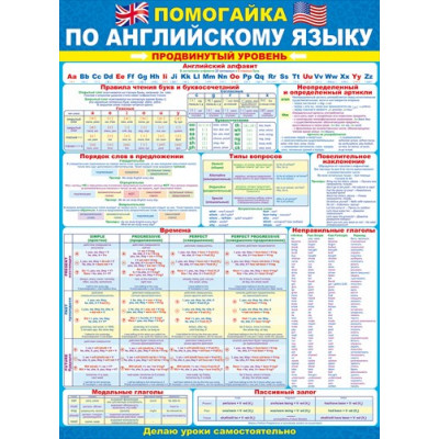 ПЛАКАТ ОБУЧАЮЩИЙ А2 "ПОМОГАЙКА ПО АНГЛИЙСКОМУ ЯЗЫКУ. ПРОДВИНУТЫЙ УРОВЕНЬ"