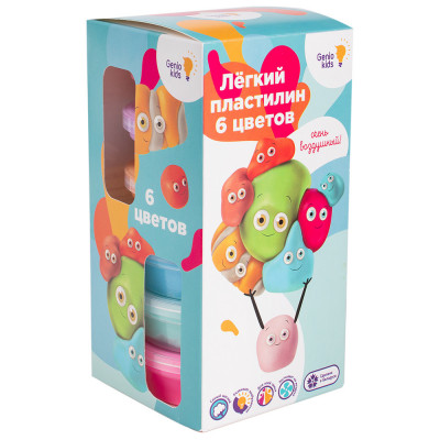 НАБОР ДЛЯ ТВОРЧЕСТВА GENIO KIDS ЛЕГКИЙ ПЛАСТИЛИН 6ЦВЕТОВ