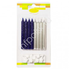 СВЕЧИ ДЛЯ ТОРТА AVY BLUE& SILVER С ДЕРЖАТЕЛЯМИ 8СМ