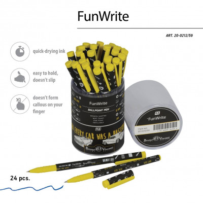 РУЧКА ШАРИКОВАЯ "FUN WRITE. МАШИНЫ. ЦВЕТ ЖЕЛТЫЙ"