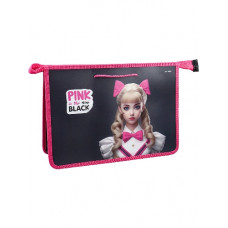 ПАПКА ПОРТФЕЛЬ НА МОЛНИИ С РУЧКАМИ А4 "PINK&BLACK" ПЛАСТИК 33,5*23,5*10СМ