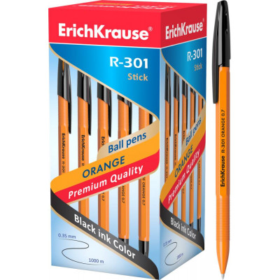 РУЧКА ШАРИКОВАЯ ERICH KRAUSE R-301 ORANGE 0.7ММ ЧЕРНАЯ