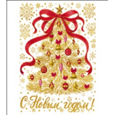 НАКЛЕЙКА НОВОГОДНЯЯ ВИТРАЖ 30*38СМ "ЗОЛОТАЯ ЕЛКА"
