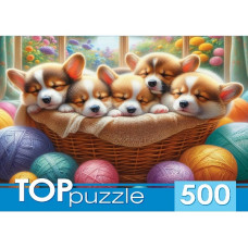 ПАЗЛЫ  500 ЭЛЕМЕНТОВ TOPPUZZLE "КОРГИ В КОРЗИНЕ"