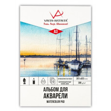 АЛЬБОМ ДЛЯ АКВАРЕЛИ НА СКЛЕЙКЕ А3 12Л "VISTA-ARTISTA" 300Г/М2 КРУПНОЗЕРНИСТАЯ
