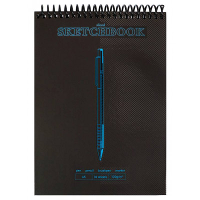 СКЕТЧБУК НА ГРЕБНЕ А5 32 Л 120Г/М2 "PEN SLICED BLACKOUT" ОФСЕТНАЯ ЧЕРНАЯ БУМАГА