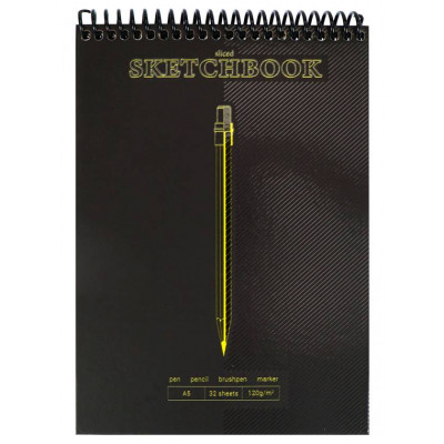 СКЕТЧБУК НА ГРЕБНЕ А5 32 Л 120Г/М2 "PENCIL SLICED BLACKOUT" ОФСЕТНАЯ ЧЕРНАЯ БУМАГА