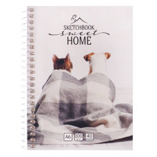 СКЕТЧБУК НА ГРЕБНЕ А6 40Л 100Г/М2 "SWEET HOME DOGS" ОФСЕТНАЯ БУМАГА