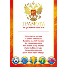 ГРАМОТА А4 ЗА УСПЕХИ В СПОРТЕ ГРАМОТА А4 ЗА УСПЕХИ В СПОРТЕ